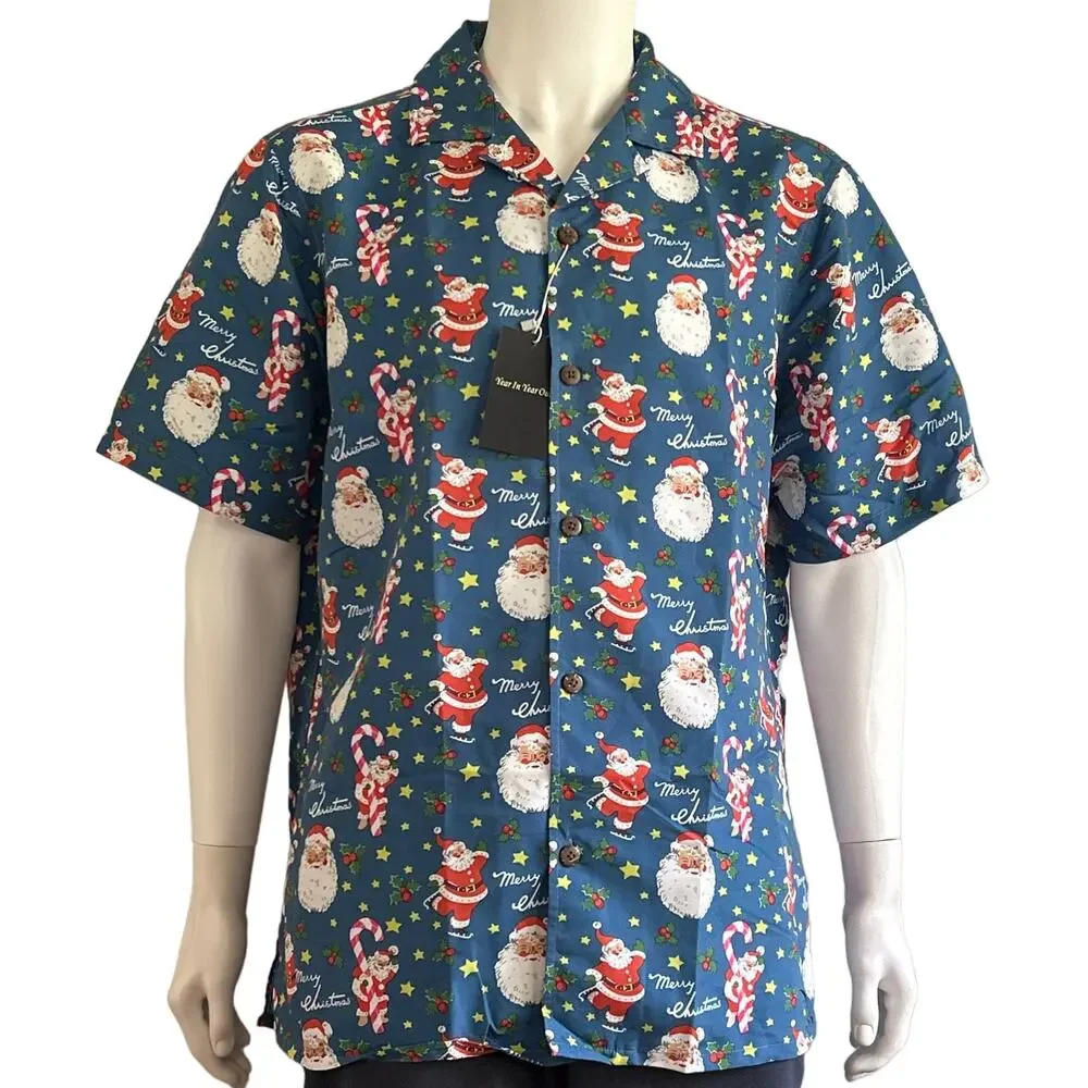 Year in Year Out Men's Short Sleeve Christmas Button Up Dress Shirt XL - Picture 1 of 4